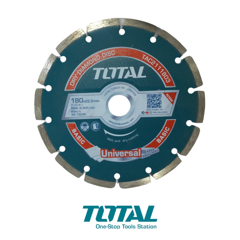 DISCO DE DIAMANTE 7 PULGADAS 180X22mm SEGMENTADO PARA CORTE EN SECO TOTAL TAC2111803