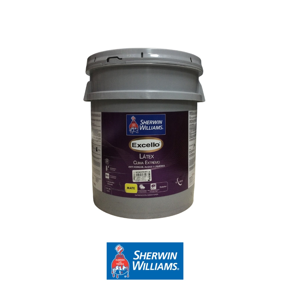 PINTURA LATEX CLIMA EXTREMO MATE BASE EXTRA WHITE EXCELLO 5GL B2WSA351-5 SHERWIN WILLIAMS
