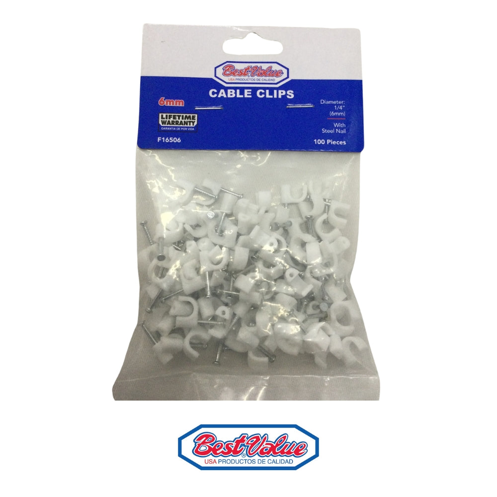 GRAPA PLASTICA PARA CABLE COAXIAL 1/4 PULGADAS (6MM) PAQUETE 100 UND F16506