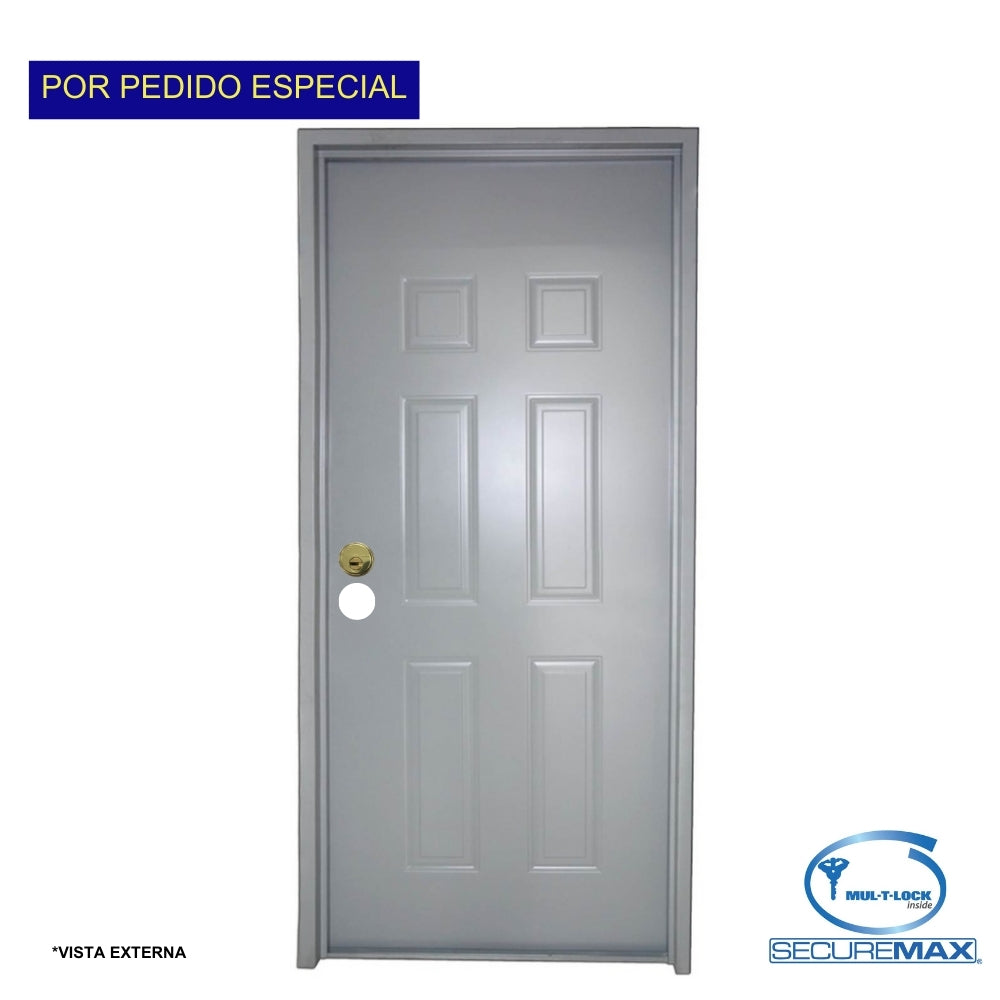 PUERTA DE SEGURIDAD 6 PANELES CON MARCO 3 PIES X 7 PIES GRIS DEREECHA CON CERRADURA TIPO B SECUREMAX