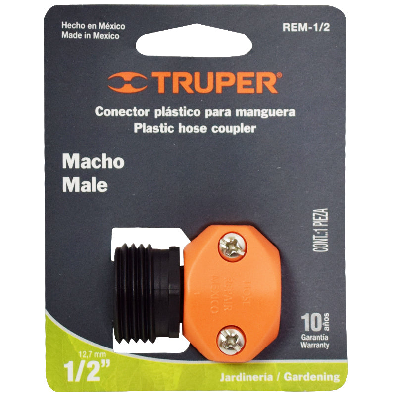 MACHO DE MANGUERA PLASTICO 1/2 PULGADAS TRUPER