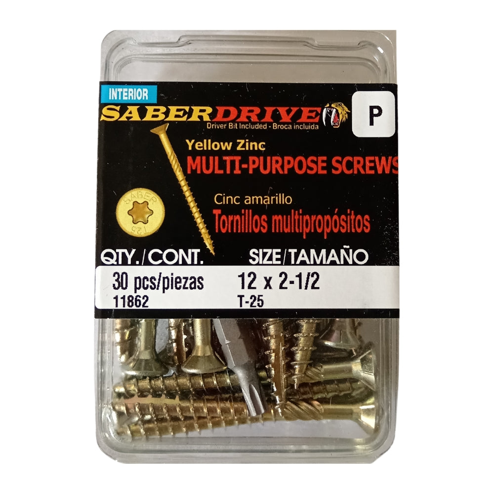 TORNILLO PARA MADERA MULTIUSO ZINC AMARILLO #12 x 2-1/2 PULGADAS