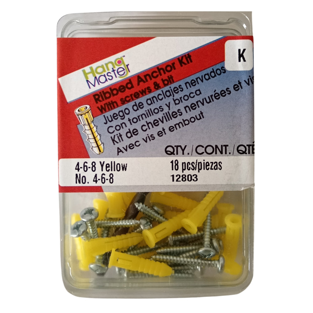 KIT DE ANCLAJES ACANALADOS DE PLÁSTICO AMARILLOS #4-6-8