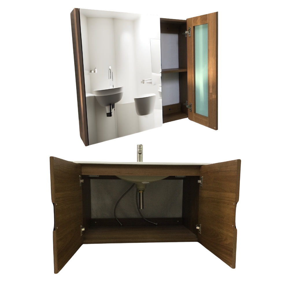 MUEBLE DE BAÑO DE PVC CON LAVAMANO Y GRIFERIA DIAMOND 0.8X0.465X0.5 M INCLUYE BOTIQUIN CON ESPEJO 0.75X0.15X0.7 M PE9-80 NOGAL MARRON