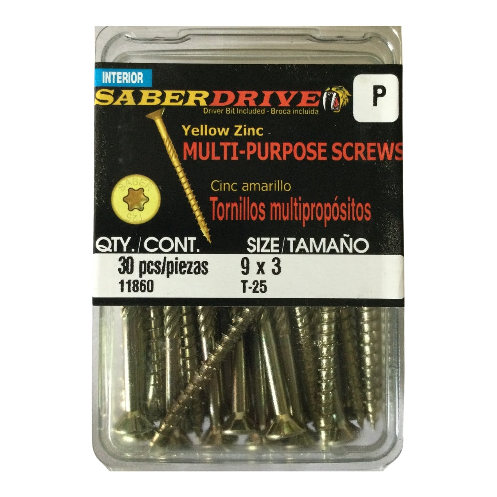 TORNILLO PARA MADERA MULTIUSO ZINC AMARILLO #9 x 3 PULGADAS