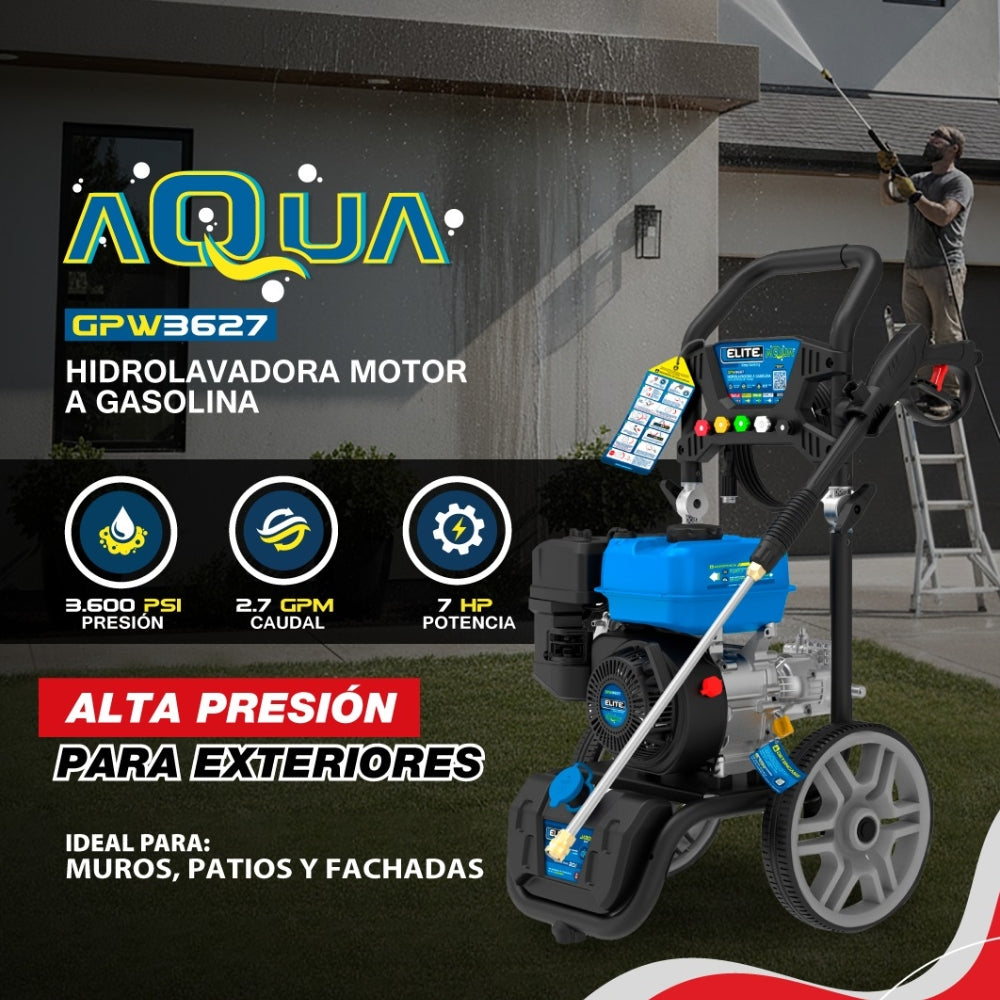 HIDROLAVADORA A GASOLINA 3600 PSI, 2,7 GPM 7 HP INCLUYE MANGUERA Y PISTOLA DE ALTA PRESIÓN