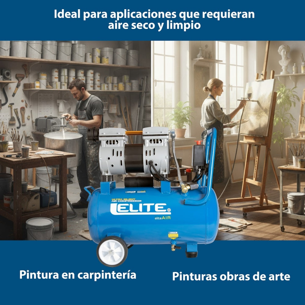 COMPRESOR DE AIRE SILENCIOSO LIBRE DE ACEITE 24L- 6.6 CFM - 1.5HP - 120PSI