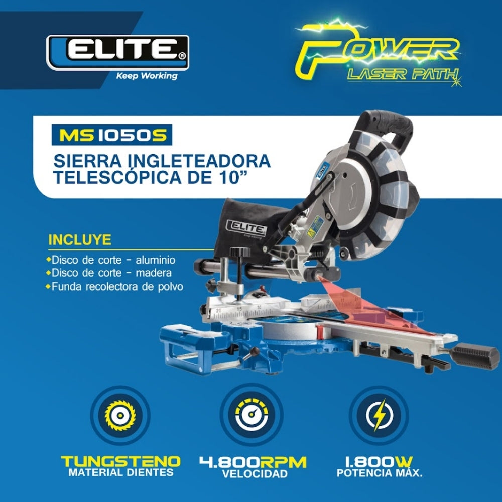 SIERRA INGLETEADORA DESPLAZAMIENTO 10' 1800W 110V 60HZ ELITE
