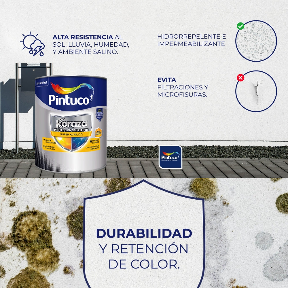 PINTURA ACRILICA KORAZA SOL Y LLUVIA ANTIHONGOS BASE INTERMEDIA 3587 QTO PINTUCO