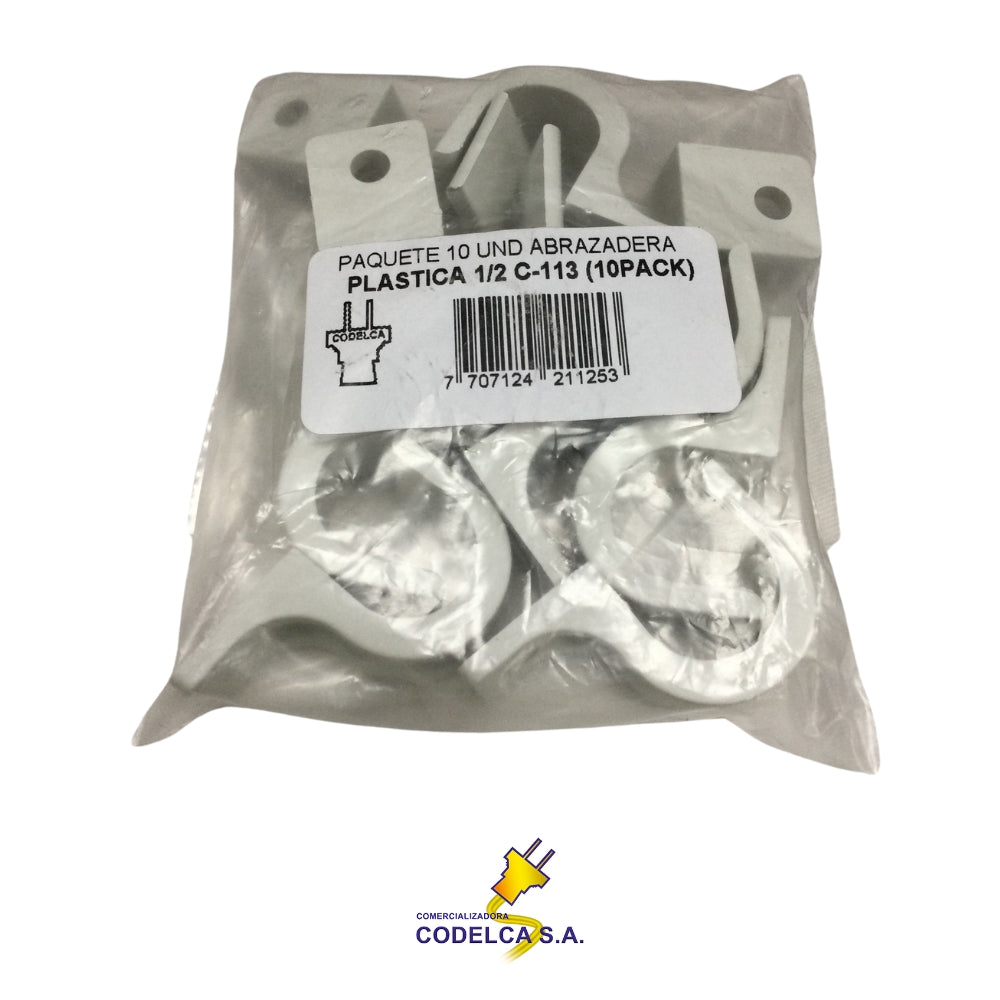 GRAPA DE PVC PARA TUBERIA 1/2 IN PAQUETE 10 UND
