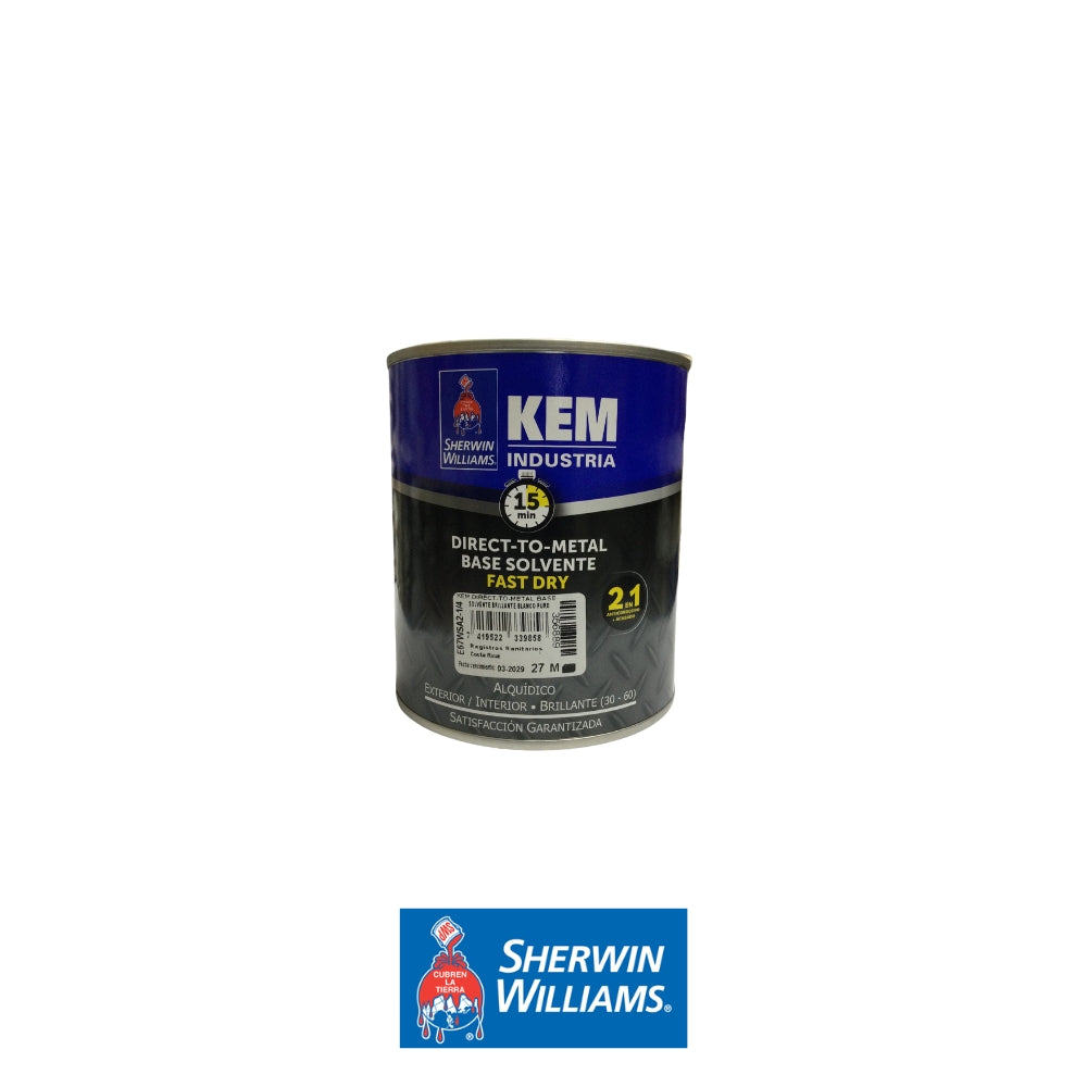 PINTURA KEM DIRECT-TO-METAL BASE SOLVENTE BRILLO BLANCO PURO 1/4 E67WSA2-1/4 SHERWIN WILLIAMS