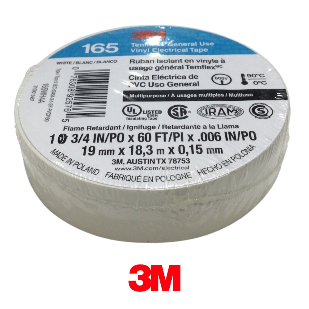 TAPE ELECTRICO TEMFLEX BLANCO 3/4 PULGADAS X 60 PIES 3M