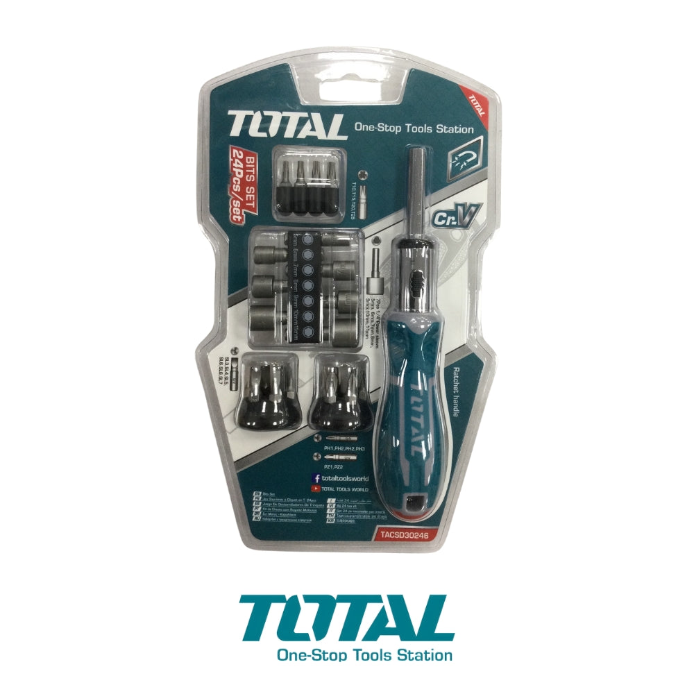 DESTORNILLADOR RATCHET 24 PCS CON PUNTAS INTERCAMBIABLES CR-V TOTAL TACSD30246