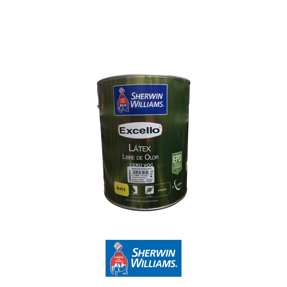 PINTURA LATEX LIBRE DE OLOR MATE BASE EXTRA WHITE EXCELLO GL A23WSA51-1 SHERWIN WILLIAMS