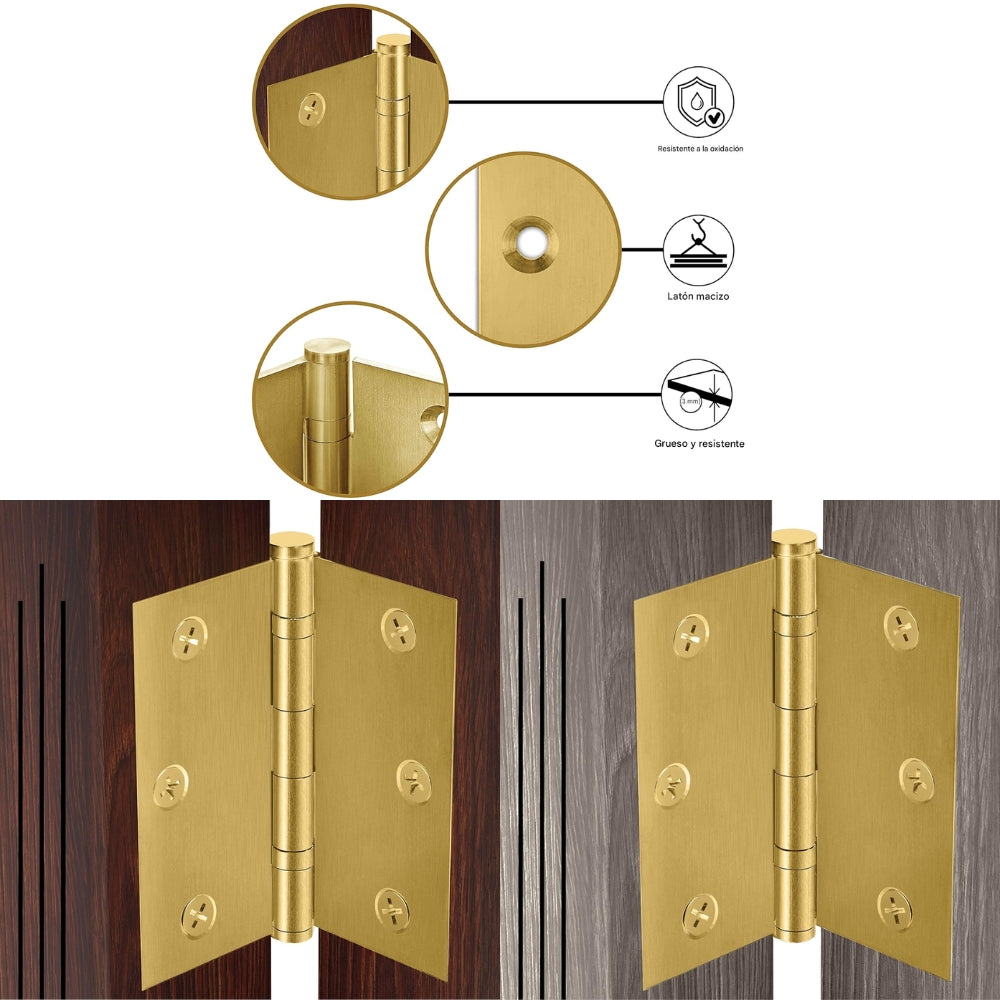 BISAGRA DORADA 3-1/2 PULGADAS X 3-1/2 PULGADAS PAR 2.0 MM ESPESOR LOCKPRO