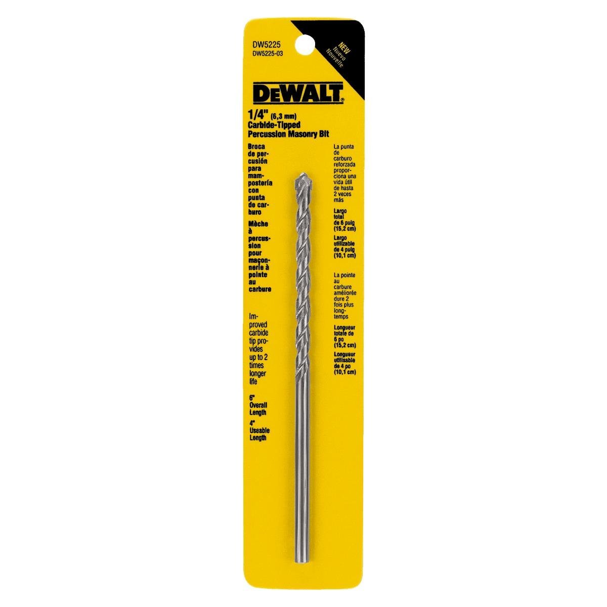 BROCA DE PERCUSION 1/4 PULGADA X 6 PULGADAS DW5225 DEWALT
