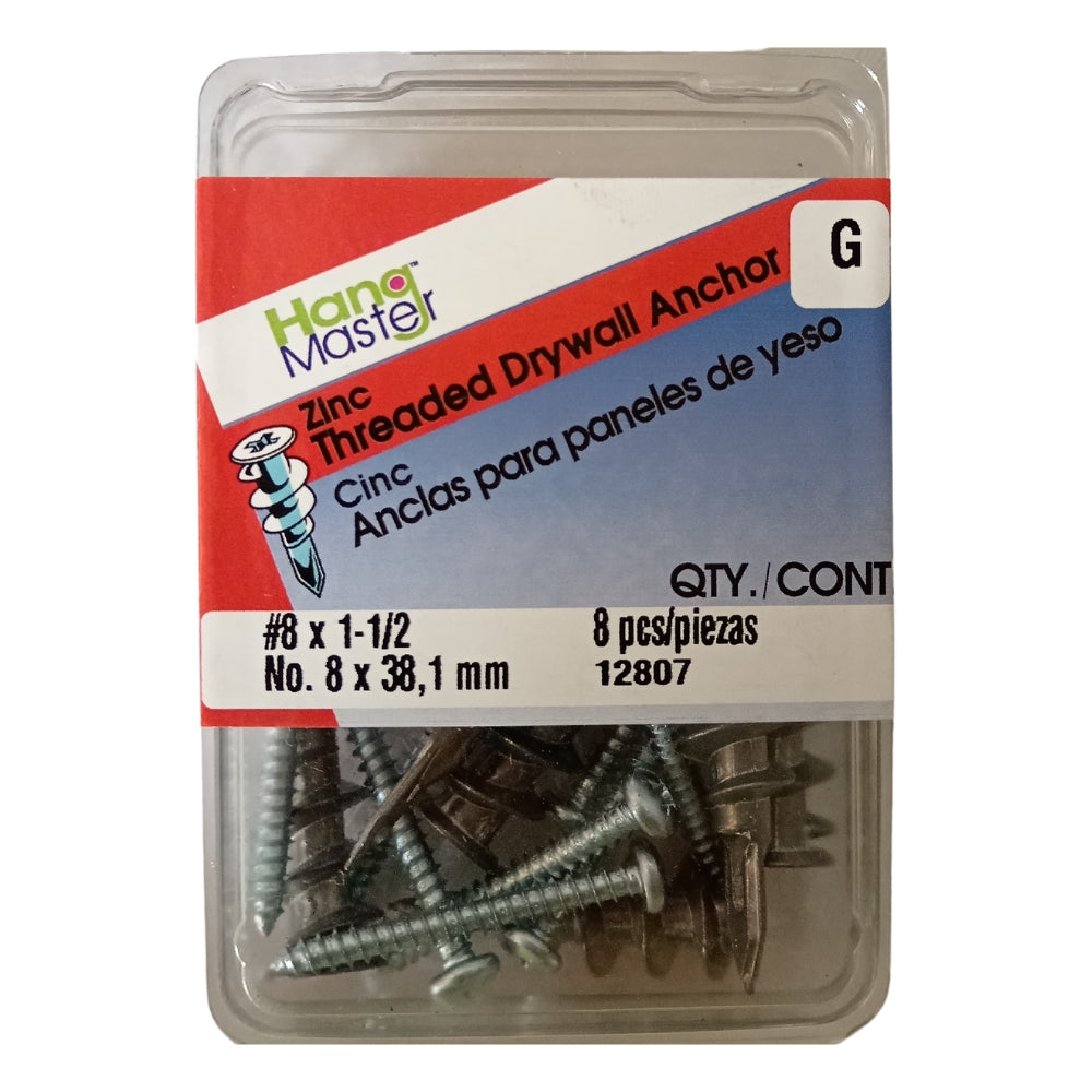 ANCLAJE ROSCADO PARA GYPSUM ZINC #8 x 1-1/2 PULGADAS