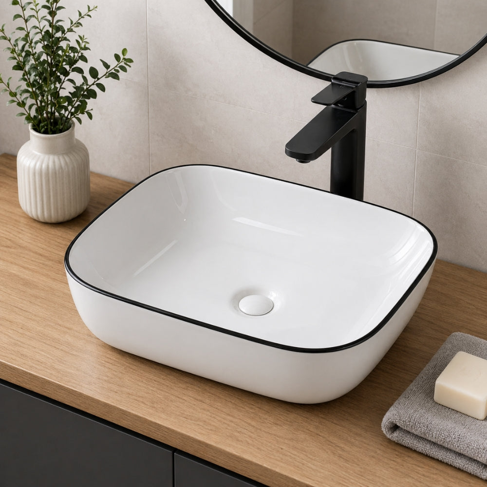 LAVAMANOS DE SOBREPONER HE-V023 BLANCO/NEGRO 460x330x140mm