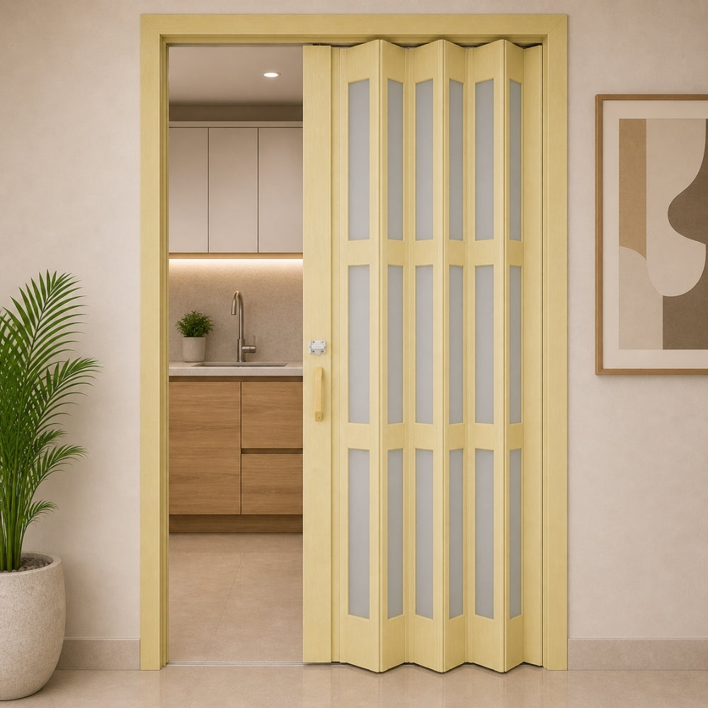 PUERTA PLEGABLE PVC 2030X1060X12MM BEIGE FULL VIDRIO (F1219B3)