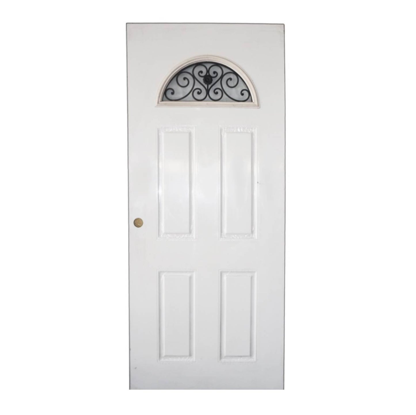 PUERTA DE METAL CON BASTIDOR DE MADERA 5 PANELES 3 PIES X 7 PIES BLANCA CON MEDIA LUNA CON HIERRO METALPRO