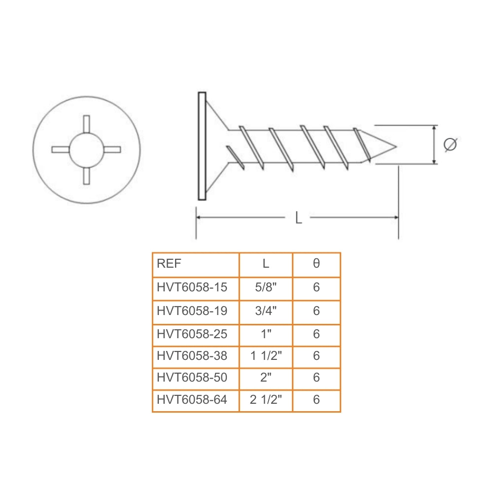 TORNILLO DE ENSAMBLE DRYWALL 6X2-1/2 PULGADAS ZINCADO CAJA X100