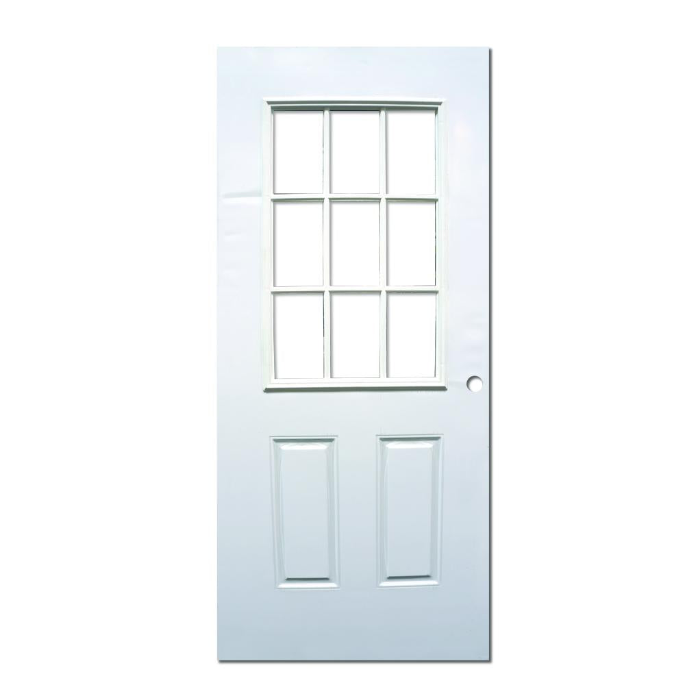 PUERTA DE METAL CON BASTIDOR DE MADERA 9 VIDRIOS 3 PIES X 7 PIES BLANCA METALPRO
