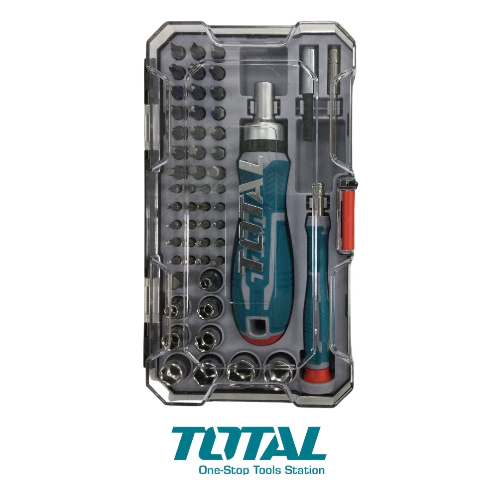 JUEGO DE DESTORNILLADOR CON RATCHET + PUNTAS Y DADOS CR-V 55 PIEZAS TOTAL TACSD30556