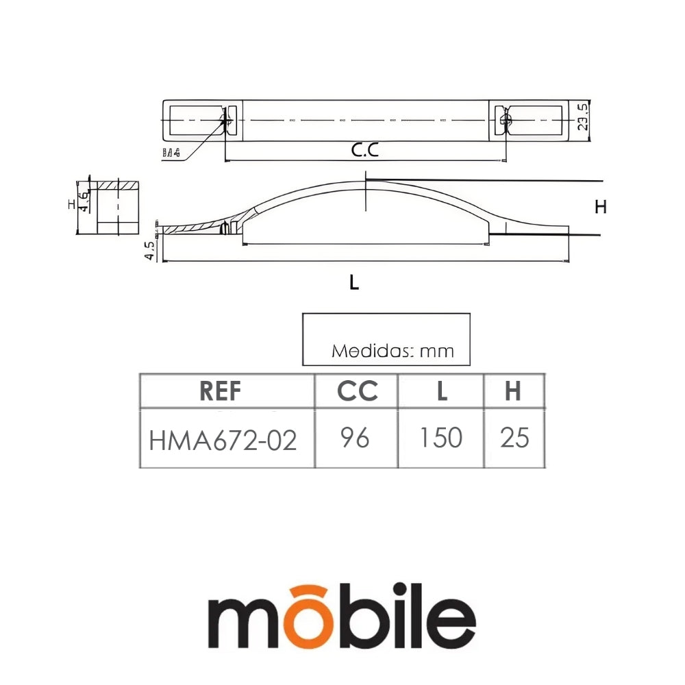 TIRADOR MA.ALUMINIO 672S CROMADA C.C 96MM