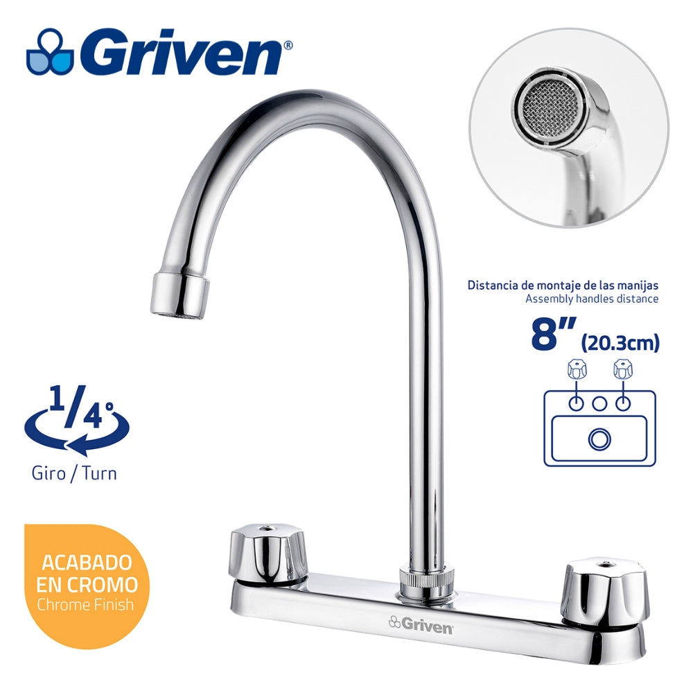 LLAVE DOBLE DE FREGADOR CUELLO ALTO GRIVEN A367-15061-K2