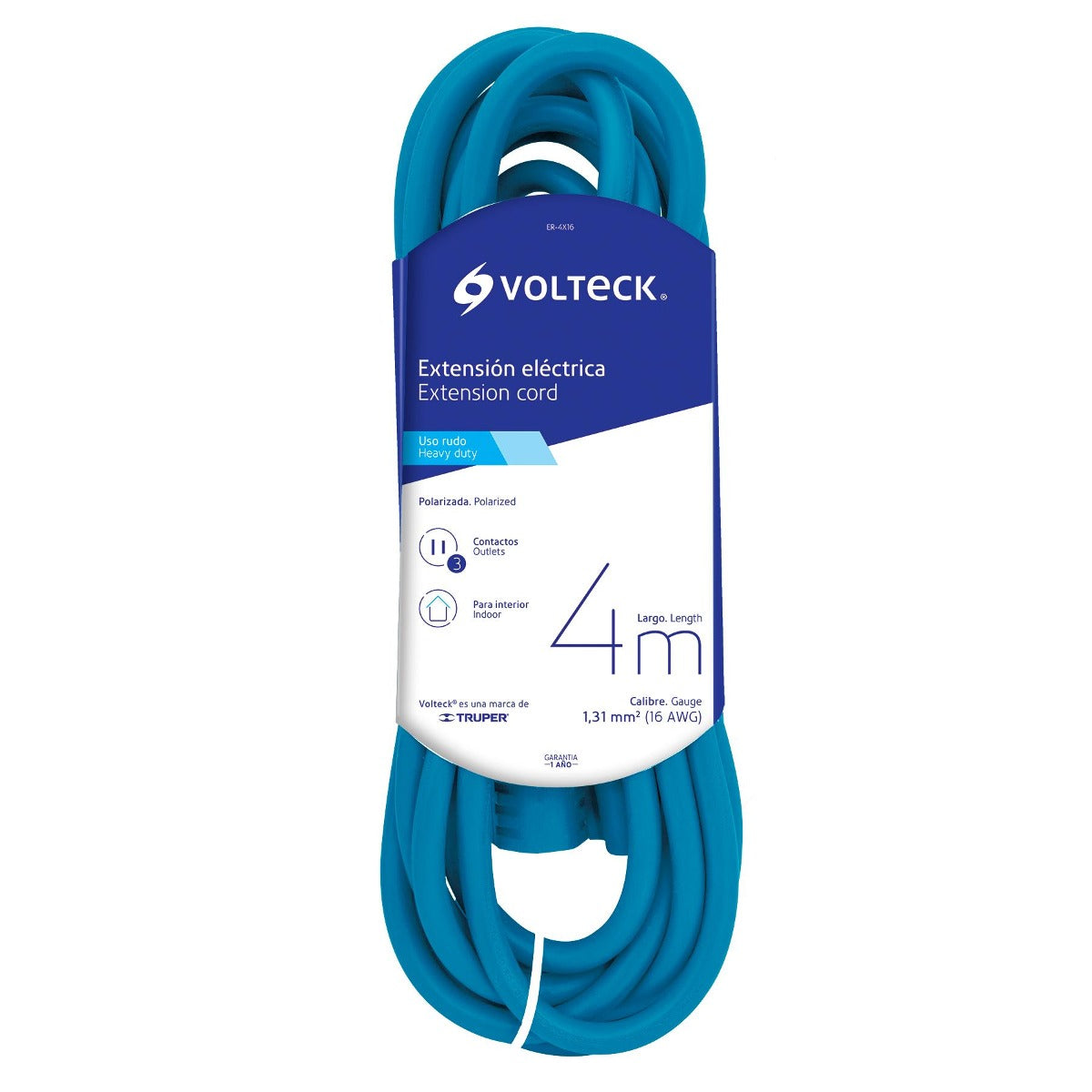 EXTENSION ELECTRICA POLARIZADA CALIBRE 16 DE 50 PIES (15m) VOLTECH