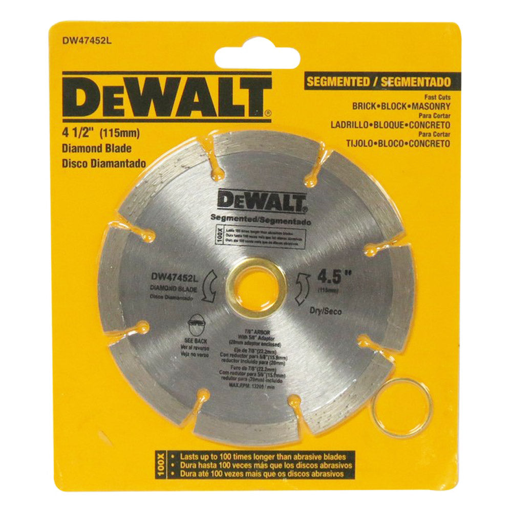 DISCO DIAMANTE 4 1/2 PULGADAS BORDE SEGMENTADO CORTE EN SECO DW47452L DEWALT