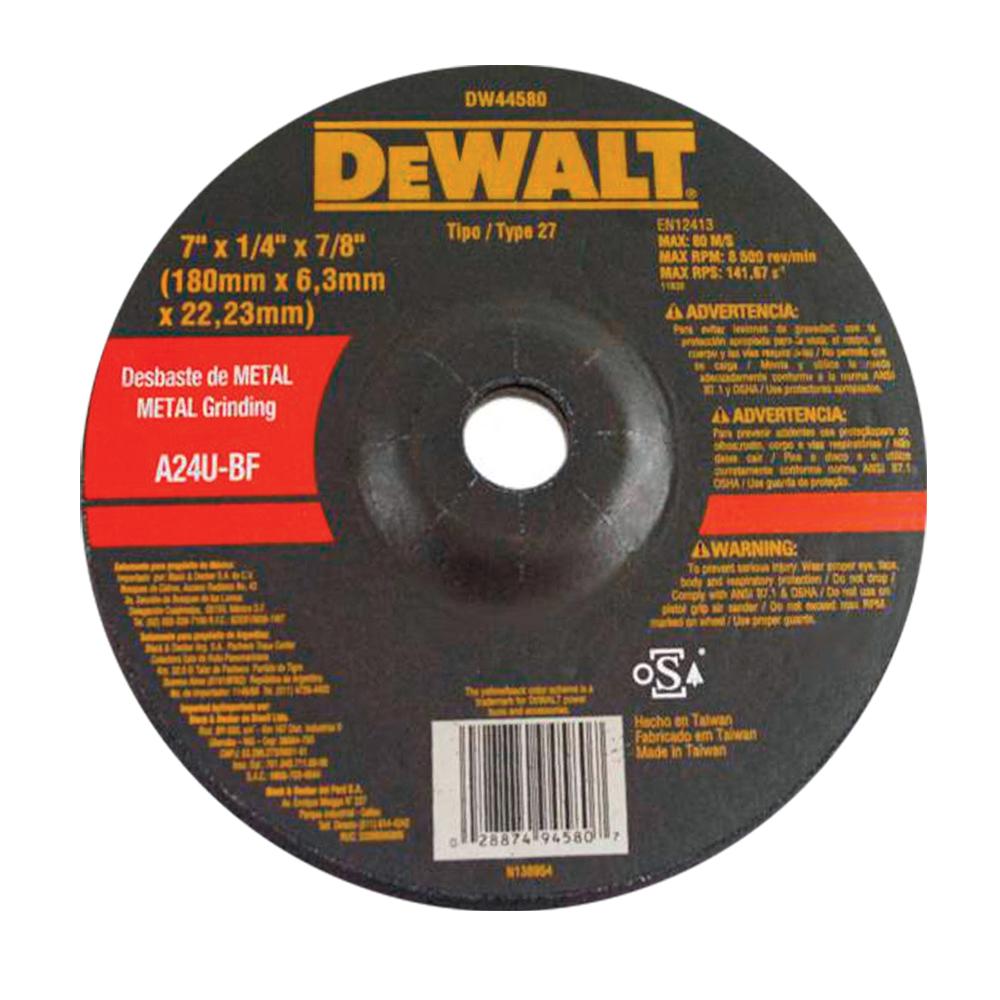 DISCO DE DESBASTE PARA METAL 7 PULGADAS X1/4 PULGADAS X7/8 PULGADAS (DW44580) DEWALT
