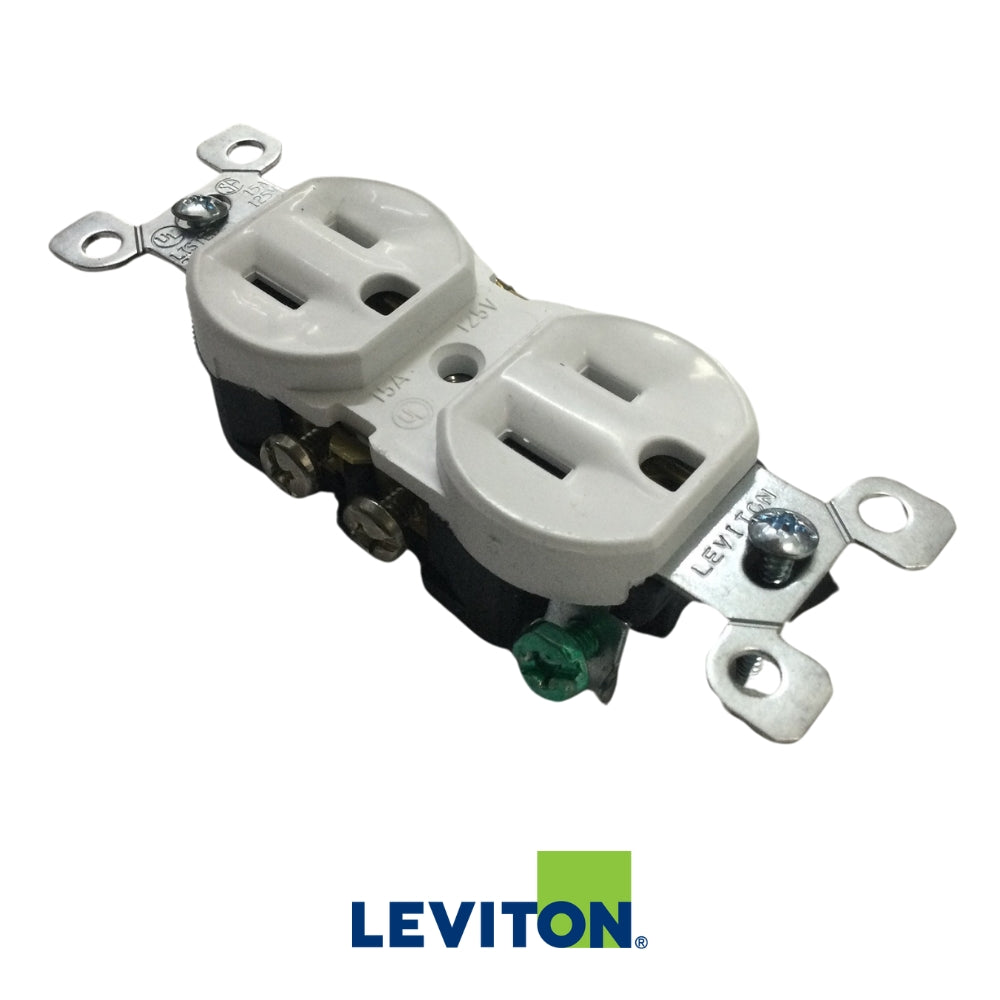 TOMACORRIENTE DOBLE 15A/125V NEMA 5-15R BLANCO LEVITON