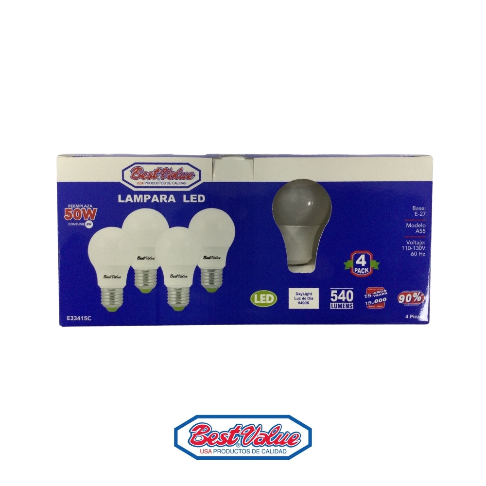 BOMBILLO LED 6 WATTS 6400K E27 CAJA DE 4 BEST VALUE