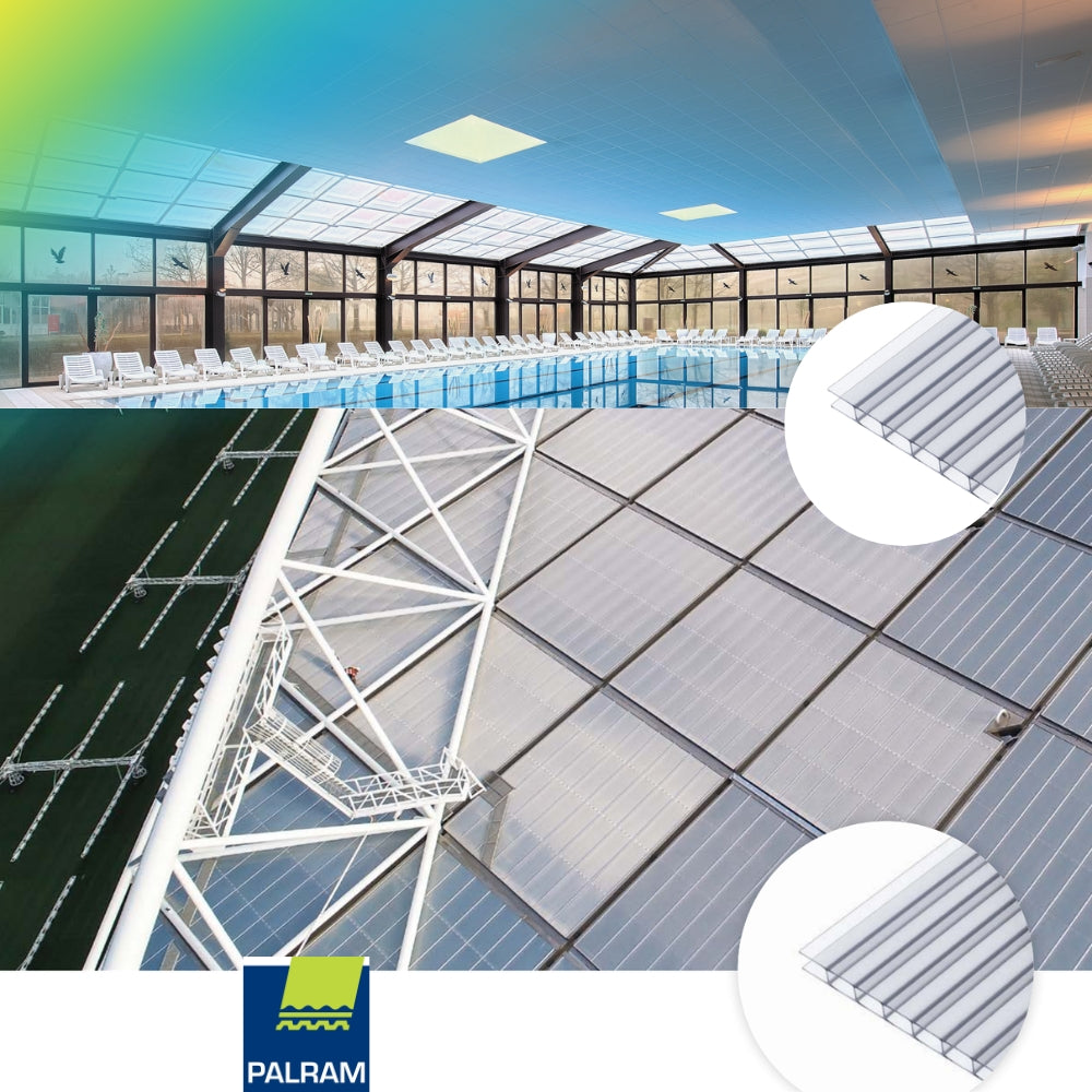 LAMINA DE POLICARBONATO ALVEOLAR 1.05M X 2.44M X 8MM (3.44 PIES X 8 PIES X 8MM) TRANSPARENTE PALRAM