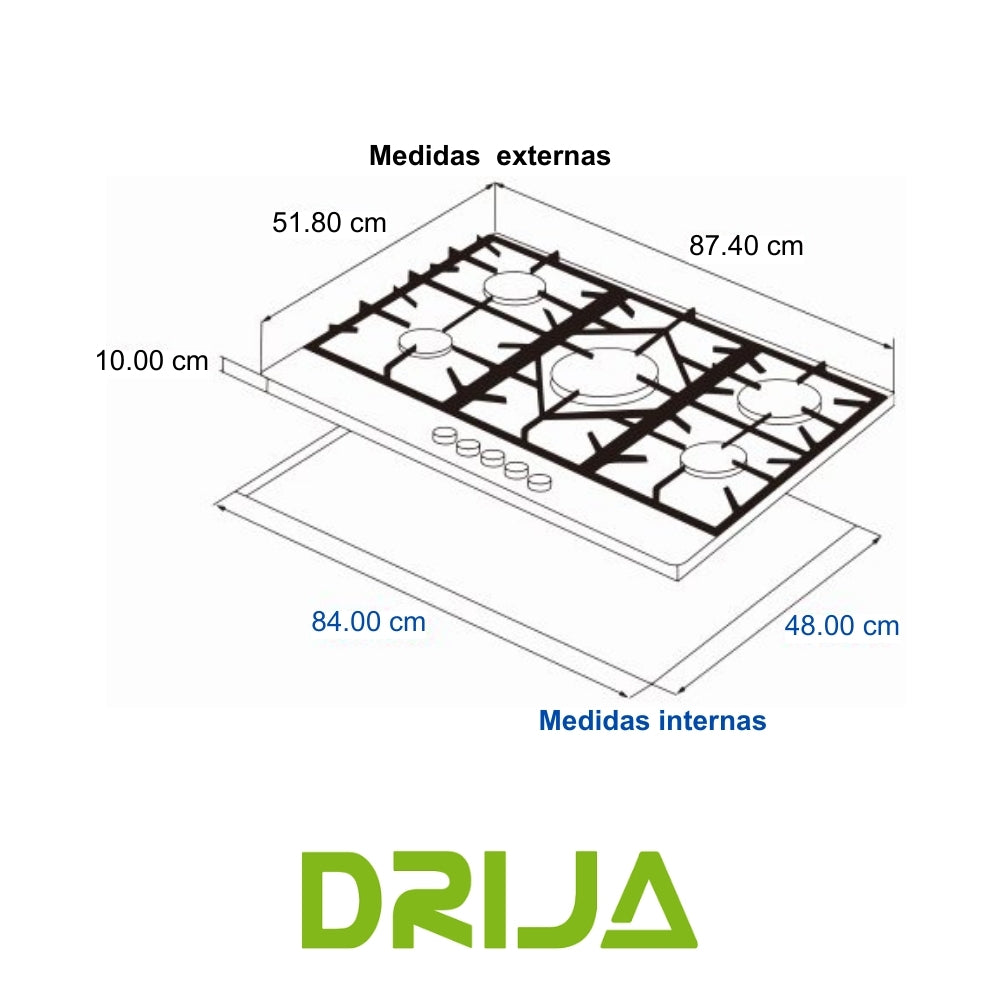 ESTUFA A GAS VITRO-CERAMICA-ACERO. 87.4 CM (FERRARA 90)