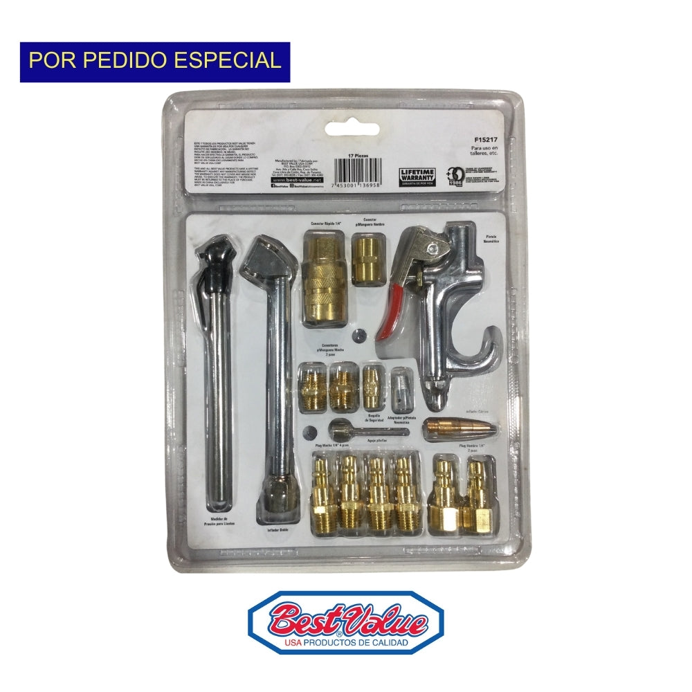 JUEGO DE ACCESORIOS PARA COMPRESOR 17PCS