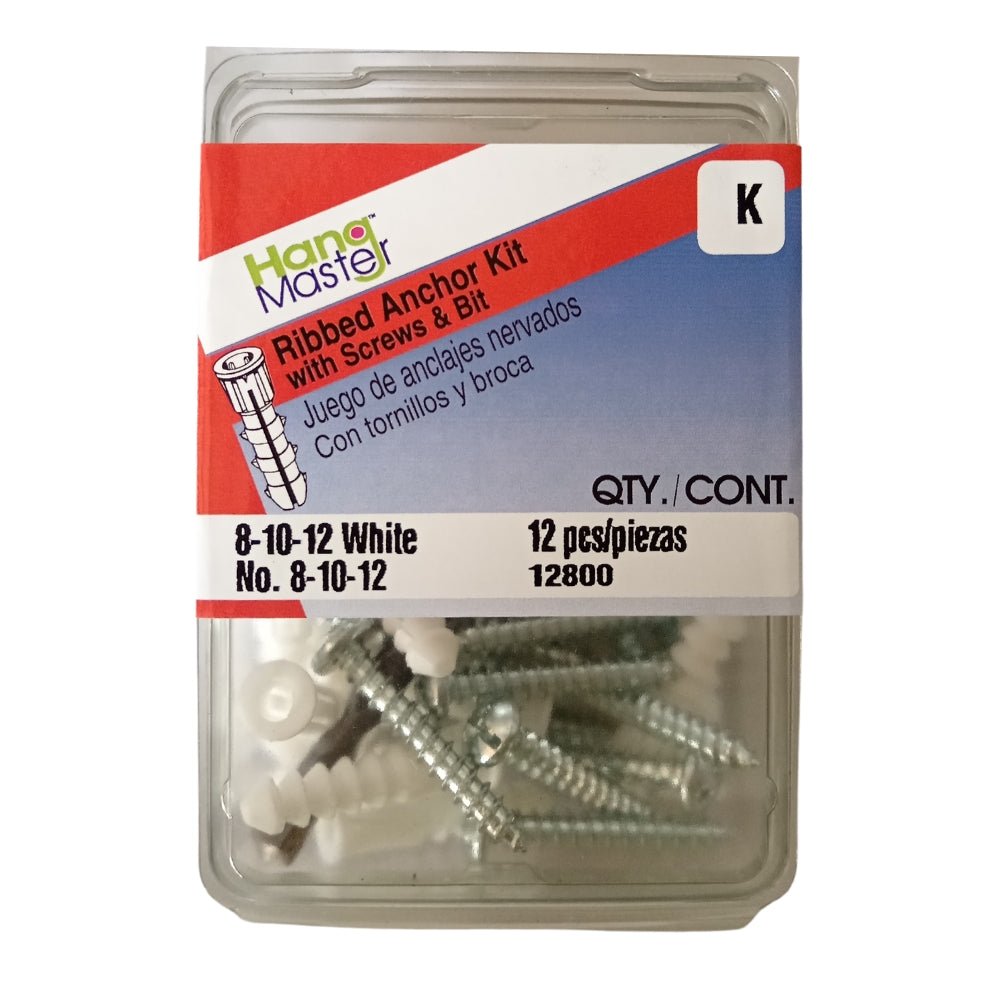 KIT DE ANCLAJES ACANALADOS DE PLÁSTICO BLANCOS #8-10-12
