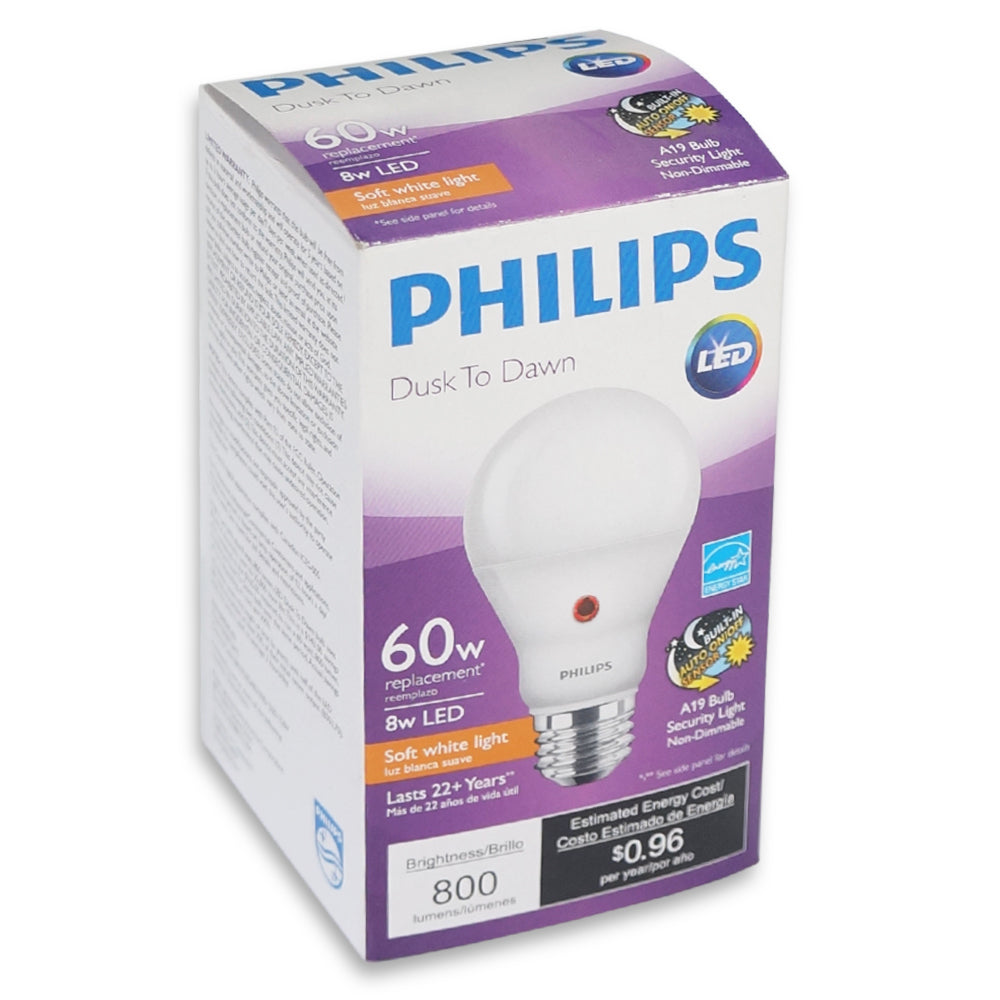 BOMBILLOS LED SENSOR D2D 8 WATTS A19 827ND 120 VOLTIOS 6/1 PHILLIPS
