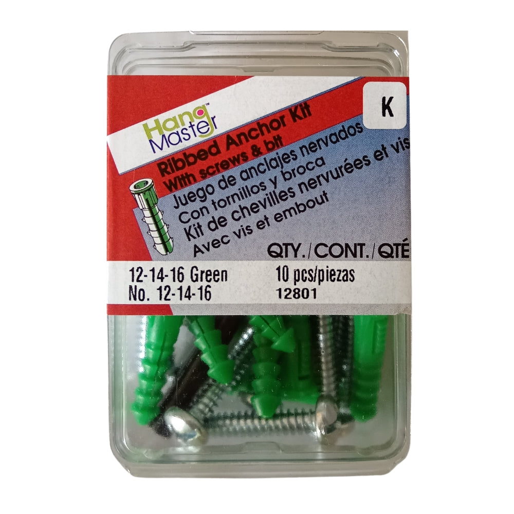 KIT DE ANCLAJES ACANALADOS DE PLÁSTICO VERDES #12-14-16