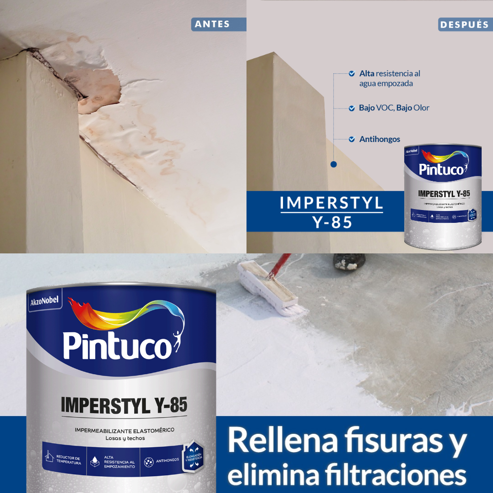 PINTURA IMPERMEABILIZANTE ELASTOMERICA DE TECHO IMPERSTYL ROJO TEJA Y-85 5085 QTO PINTUCO