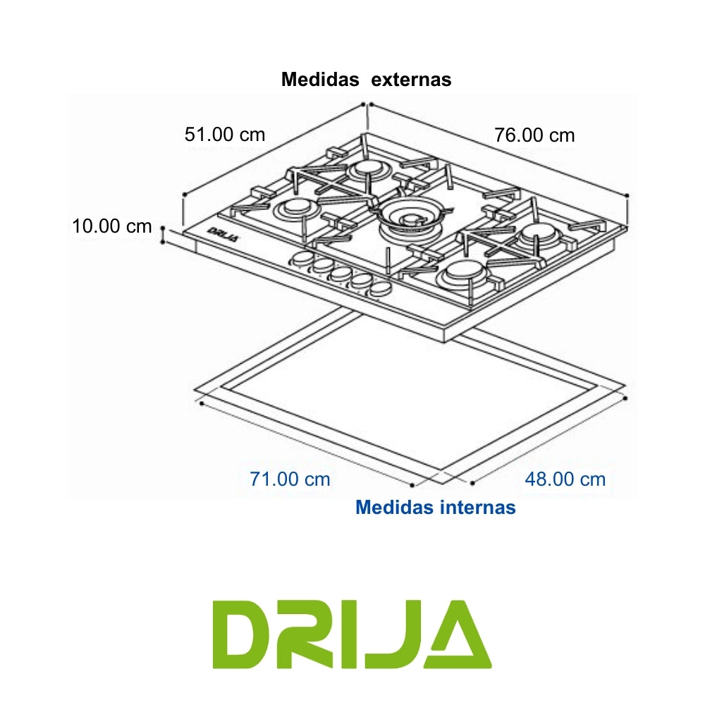ESTUFA A GAS VITRO-CERAMICA. 76 CM. 5 QUEMADORES ITALIANO (TOSCANA 76 PRO)