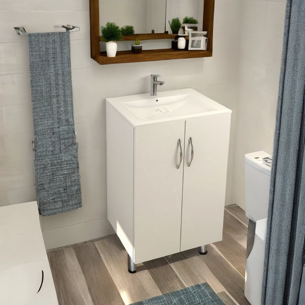 MUEBLE DE BANO CON LAVAMANOS Y GRIFERIA 2 PUERTAS 0.51*0.41*0.86 M COLOR BLANCO FB18011 MOD. YKL-V001 RH