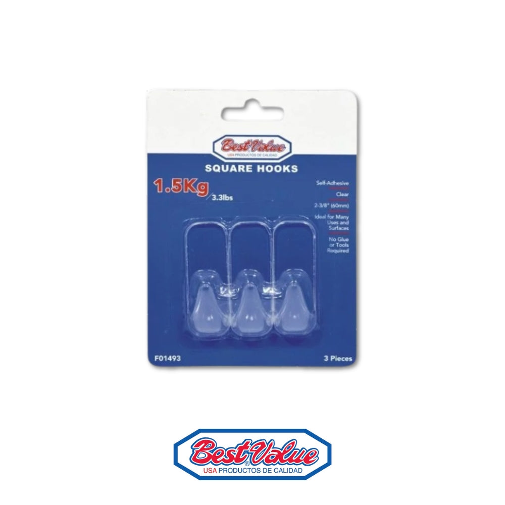 GANCHOS C/ADHESIVO CUAD 2-3/8 PULGADAS TRANSP (3PZAS) PULGADASBV PULGADAS