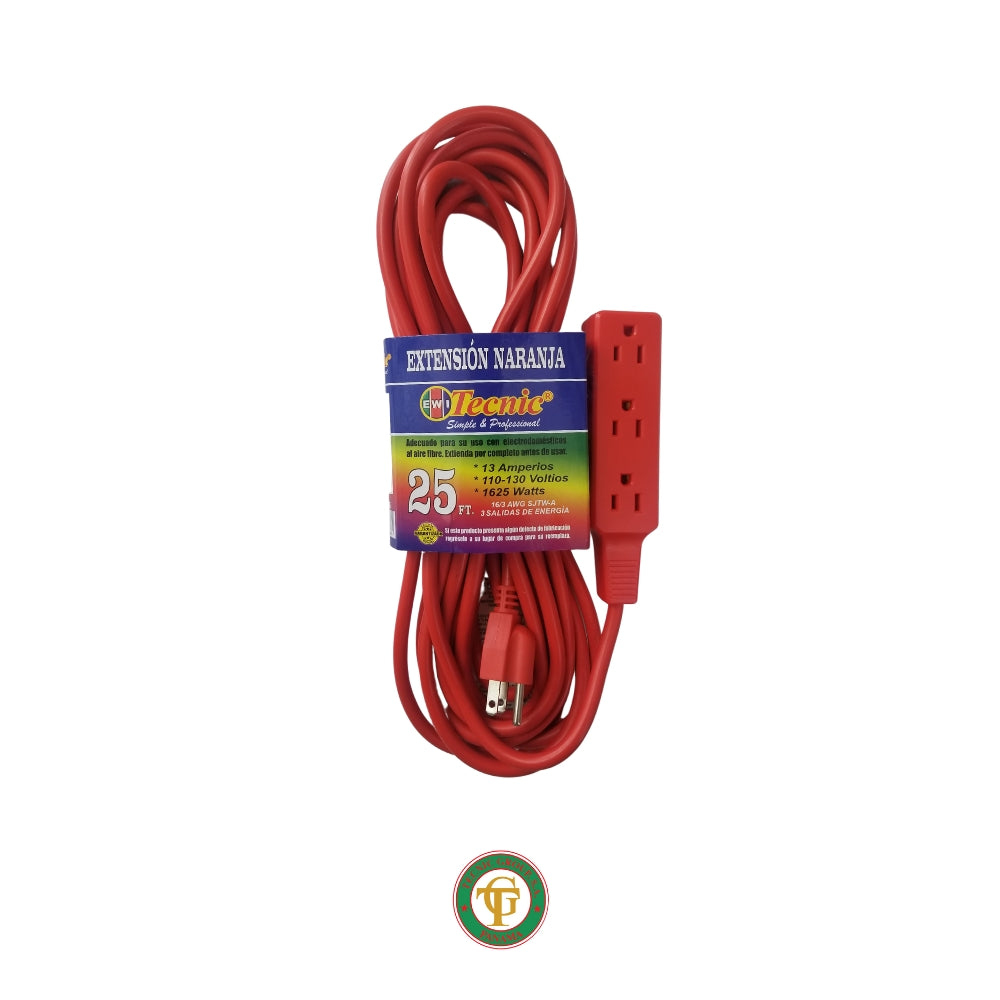 EXTENSION ELECTRICA NARANJA 25' CON REGLETA