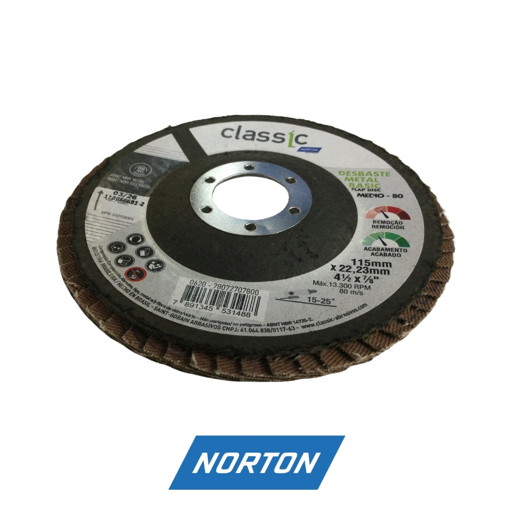 DISCO PARA METAL FLAP 4.5 PULGADAS X 7/8 PULGADAS #80 NORTON