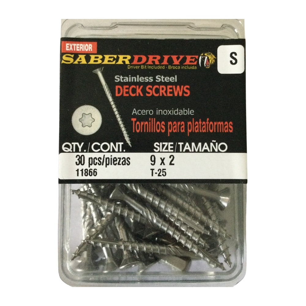 TORNILLO PARA MADERA CABEZA TORX EXT ACERO INOXIDABLE #9 x 2 PULGADAS