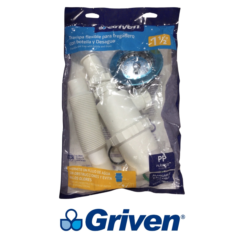 TRAMPA FLEXIBLE PARA FREGADERO CON BOTELLA Y DESAGUE GRIVEN GV-HAD-153