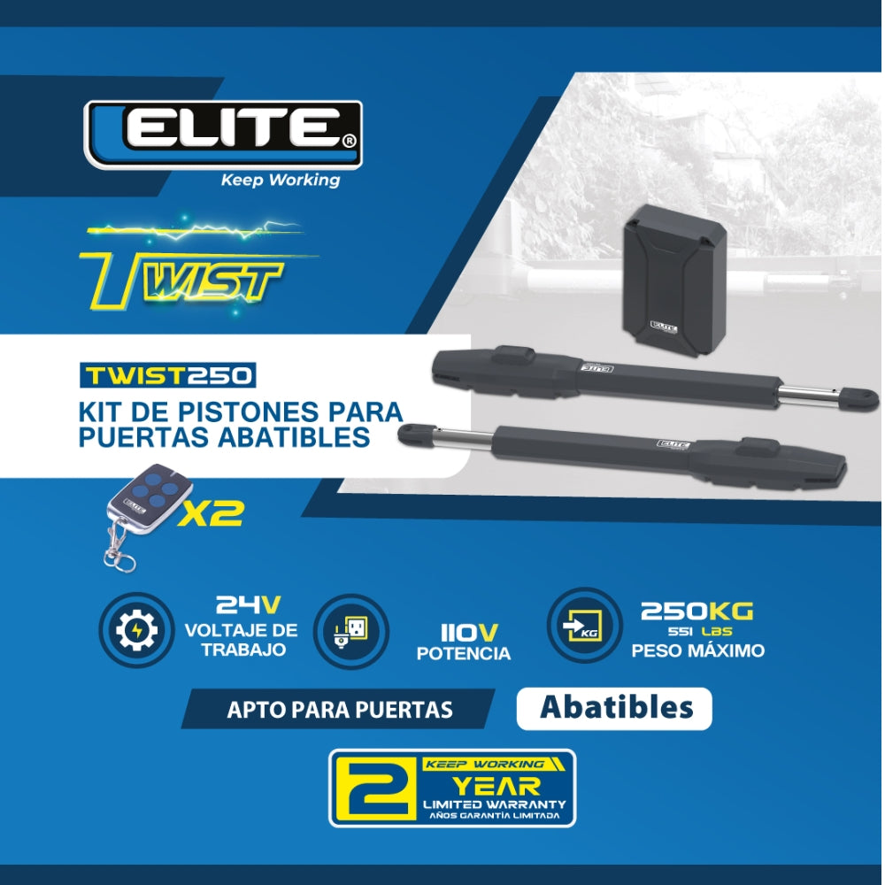 KIT DE BRAZOS PARA PUERTAS ABATIBLES 250KG O 2.5MTS DE CAPACIDAD ELITE