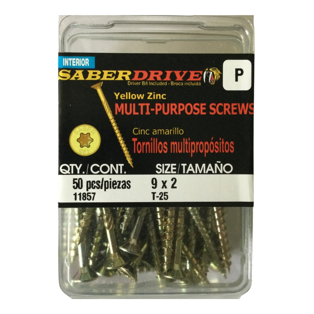 TORNILLO PARA MADERA MULTIUSO ZINC AMARILLO #9 x 2 PULGADAS